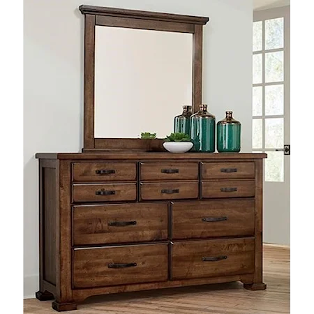 Solid Wood 7-Drawer Dresser and Landscape Mirror Set